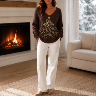 Women's Christmas Tree Graphic Sweater in brown, Holiday Knit