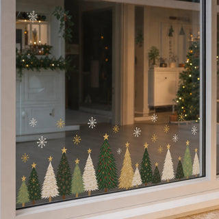 Women's Christmas Tree Window Stickers - Static Cling Snowflake Decals