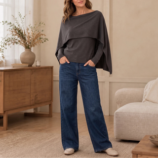 Women's Convertible Knit Cropped Sweater in charcoal gray, Four-Way Style