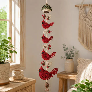 Women's Crochet Hummingbird Flower Garland in cardinal red, Handmade Hanging Decor