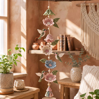 Women's Crochet Hummingbird Flower Garland - Handmade Hanging Decor