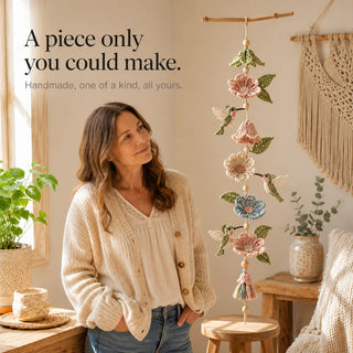 Women's Crochet Hummingbird Flower Garland - Handmade Hanging Decor