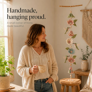 Women's Crochet Hummingbird Flower Garland - Handmade Hanging Decor