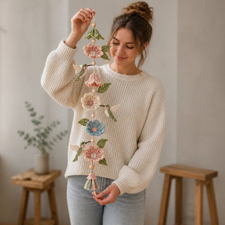 Women's Crochet Hummingbird Flower Garland - Handmade Hanging Decor