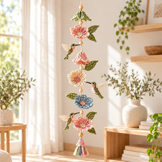 Women's Crochet Hummingbird Flower Garland - Handmade Hanging Decor