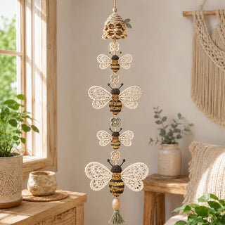 Women's Crochet Hummingbird Flower Garland in honeybee, Handmade Hanging Decor
