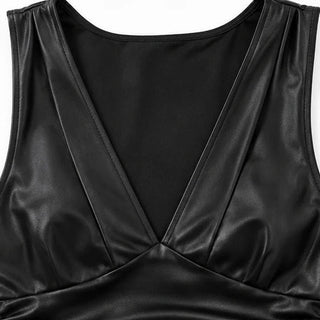 Women's Deep V-Neck Ruched Mini Dress - Black