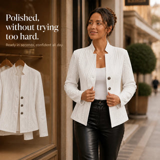 Women's Diamond Cable Knit Stand-Collar Blazer - Hip-Length