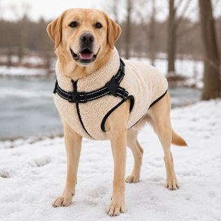 Women's Fleece Dog Coat with Built-In Harness in beige, Warm & Free