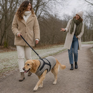 Women's Fleece Dog Coat with Built-In Harness - Warm & Free