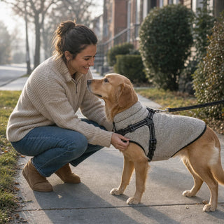 Women's Fleece Dog Coat with Built-In Harness - Warm & Free