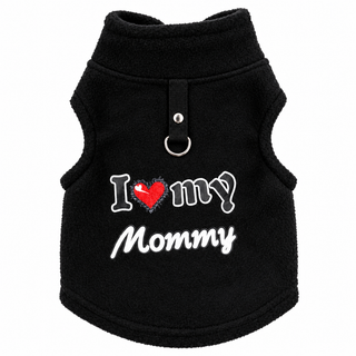 Women's Fleece-Lined Dog Sweater with Leash Ring in black, Graphic Print