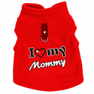 Women's Fleece-Lined Dog Sweater with Leash Ring in red, Graphic Print
