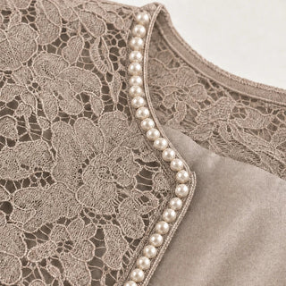 Women's Floral Lace Jacket Maxi Dress Set - Taupe