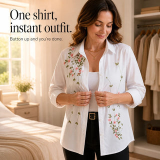 Women's Floral Print Long-Sleeve Shirt - Casual Hip-Length Blouse