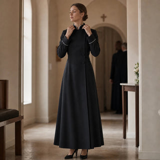 Women's High-Collar Clergy Robe - Structured Maxi Dress