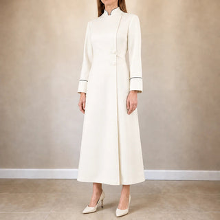 Women's High-Collar Clergy Robe in white, Structured Maxi Dress