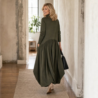 Women's High Neck Maxi Dress with Pockets – Relaxed Fit