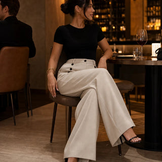 Women's High-Waisted Pleated Wide-Leg Trousers - Tailored Comfort