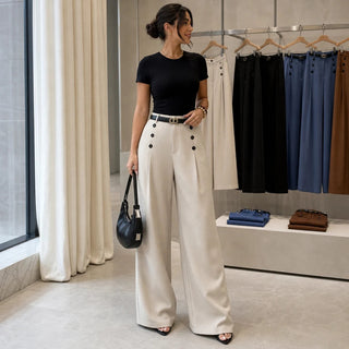 Women's High-Waisted Pleated Wide-Leg Trousers - Tailored Comfort