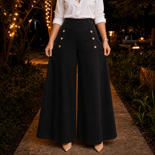 Women's High-Waisted Wide-Leg Jeans in black, Straight Fit