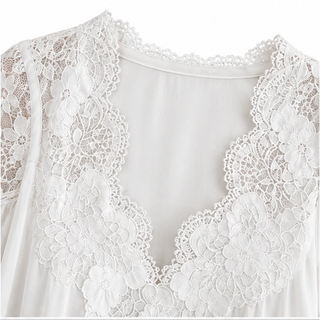 Women's Lace Patchwork Ruffle Cuff Blouse - Hip Length