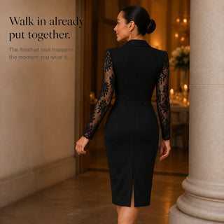 Women's Lace-Sleeve Wrap Dress with Asymmetric Hem - Elegant Party Dre