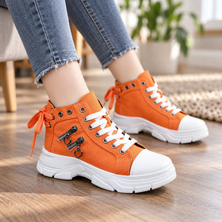 Women's Lace-Up Platform Ankle Boots in orange, Flexible Sole