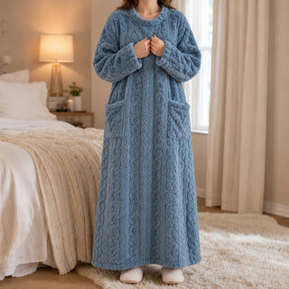 Women's Long Velvet-Look House Dress - Cozy Ankle Length