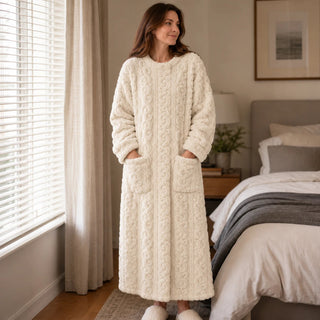 Women's Long Velvet-Look House Dress - Cozy Ankle Length