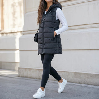 Women's Longline Hooded Puffer Vest - Sleeveless Layer