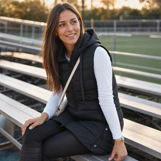 Women's Longline Hooded Puffer Vest - Sleeveless Layer