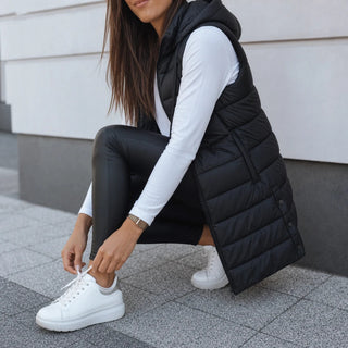 Women's Longline Hooded Puffer Vest - Sleeveless Layer