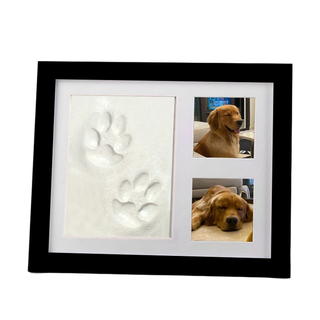 Women's Paw Print Clay Keepsake Frame in black with color set, Three-Window Pet Memory Displa