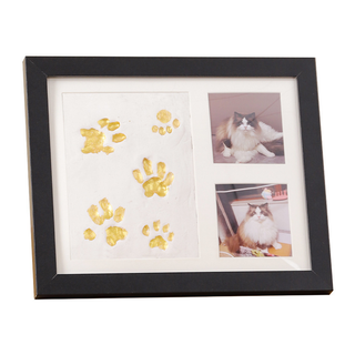 Women's Paw Print Clay Keepsake Frame in black, Three-Window Pet Memory Displa