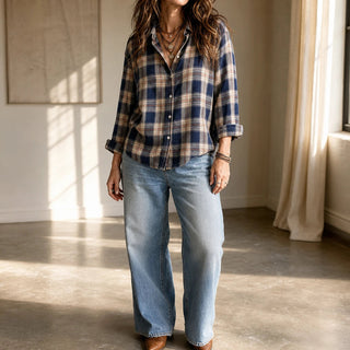 Women's Plaid Button-Front Blouse - Relaxed Fit
