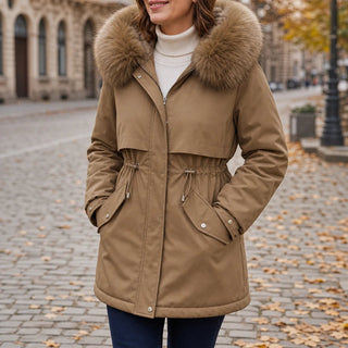 Women's Plush-Lined Mid-Length Parka - Slim Fit