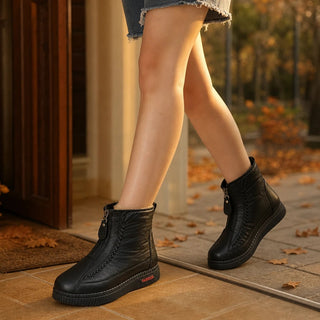 Women's Plush-Lined Zip-Up Ankle Boots - Cozy Winter