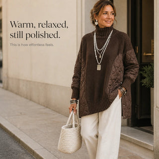 Women's Quilted Panel Turtleneck Pullover - Relaxed Fit