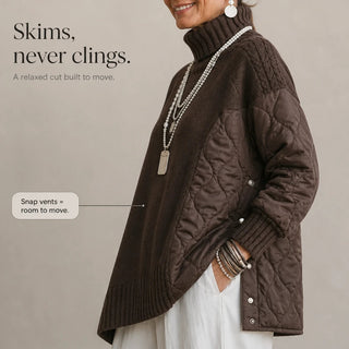 Women's Quilted Panel Turtleneck Pullover - Relaxed Fit