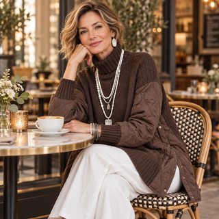 Women's Quilted Panel Turtleneck Pullover - Relaxed Fit