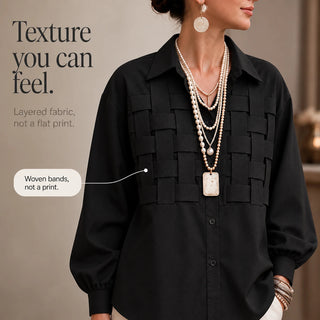 Women's Raised Woven-Check Long-Sleeve Blouse - Relaxed Fit