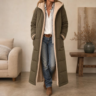 Women's Reversible Hooded Longline Puffer Coat – Two-Sided Winter Esse