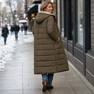 Women's Reversible Hooded Longline Puffer Coat – Two-Sided Winter Esse