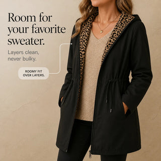 Women's Reversible Leopard Print Hooded Jacket - Two-Way Wear