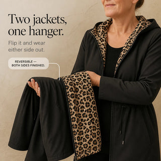 Women's Reversible Leopard Print Hooded Jacket - Two-Way Wear