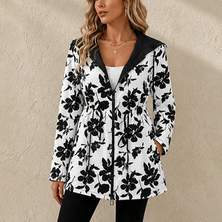 Women's Reversible Leopard Print Hooded Jacket in floral print, Two-Way Wear