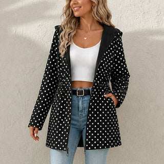 Women's Reversible Leopard Print Hooded Jacket in polka dot, Two-Way Wear