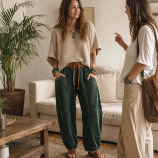 Women's Ribbed Corduroy Lantern Pants - Relaxed Fit