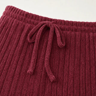 Women's Ribbed Knit Loungewear Set - Wide-Leg Pants & Drop-Shoulder To